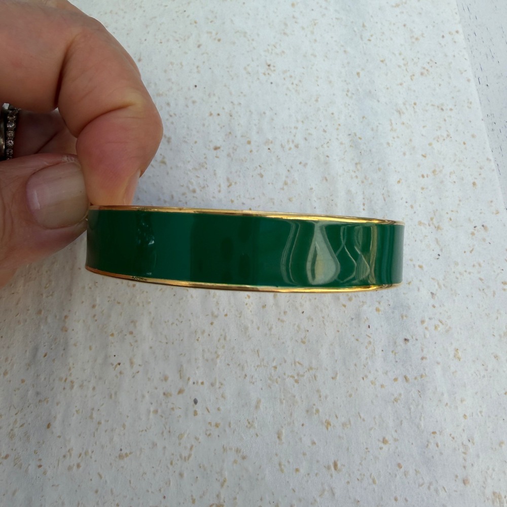 Monet Vintage Green Enamel Gold Tone Bangle Bracelet Signed Statement Jewelry